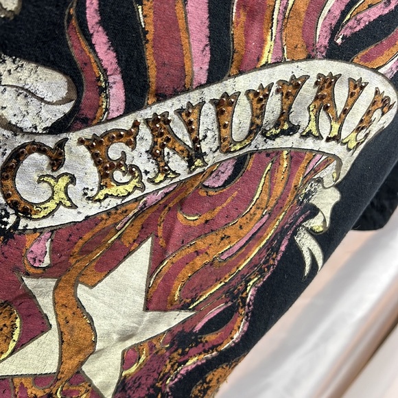 Black Harley Davison T-Shirt Embroidered With Gemstones - Picture 2 of 5